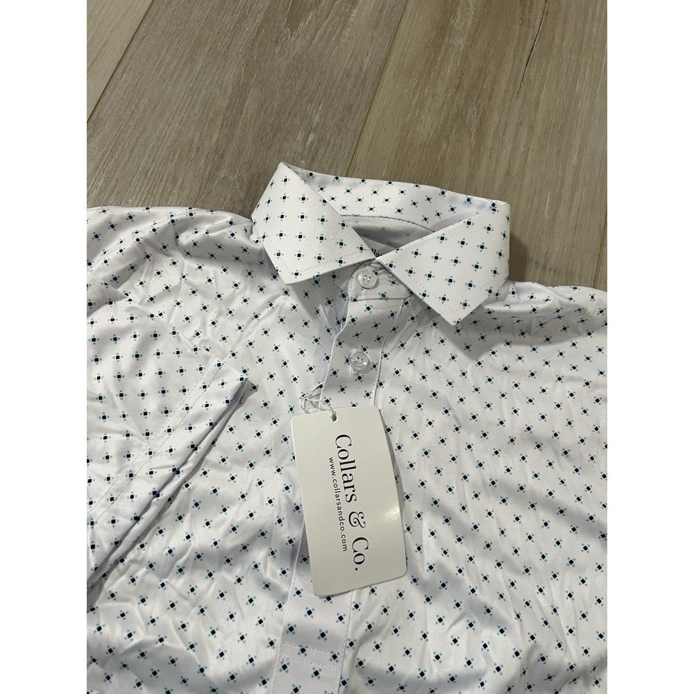 Collars and Co  Collar Polo Mens S Geometric AOP White